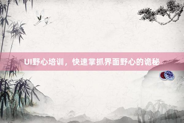 UI野心培训，快速掌抓界面野心的诡秘
